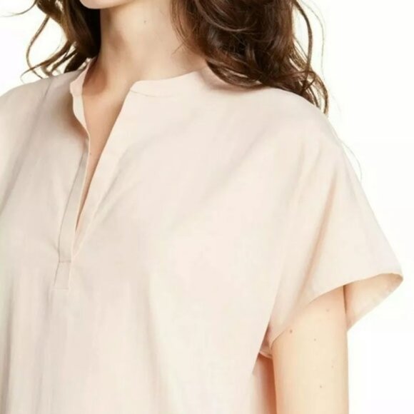 Eileen Fisher Mandarin Collar Top M Dune Tencel Blend Lightweight Lagenlook $198 - Picture 4 of 16